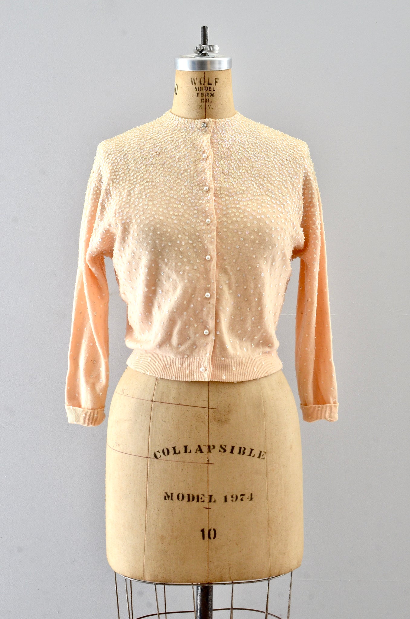 Vintage Sequined Peach Angora Sweater