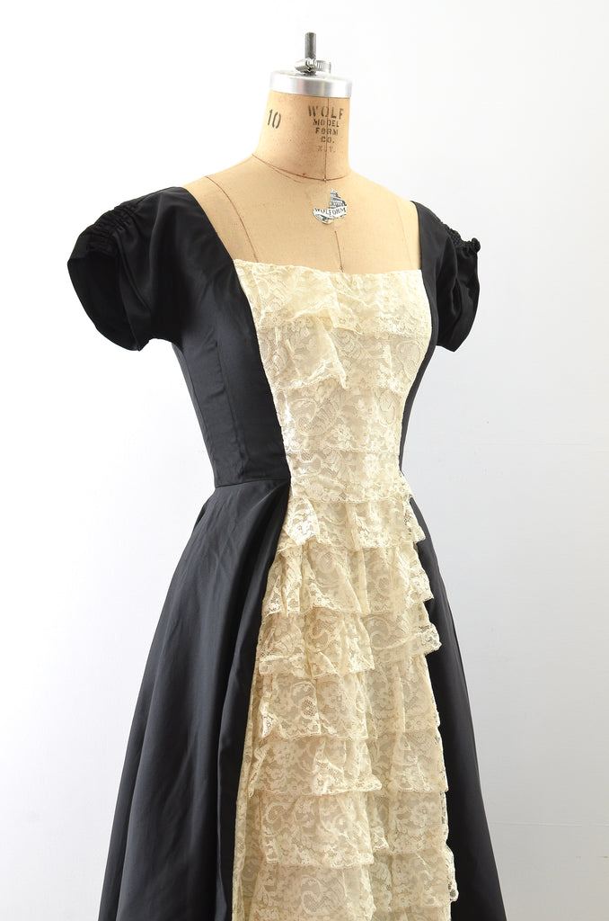 Diamante studded lace 1950s dress