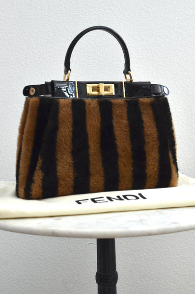 Fendi Peekaboo Shearling Pequin Tobacco Black