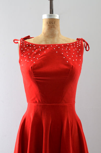 Vintage Emma Domb Red Velvet Dress | XXS