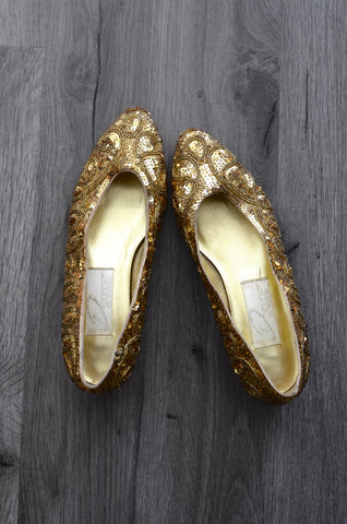 Vintage Gold Sequin Flats