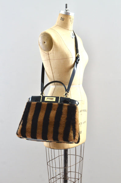 Fendi Peekaboo Shearling Pequin Tobacco Black