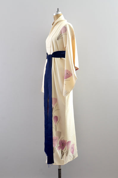 "Rirakkusu" Border Floral Kimono