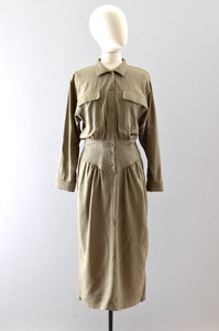 Vintage Raw Silk Utility Style Dress