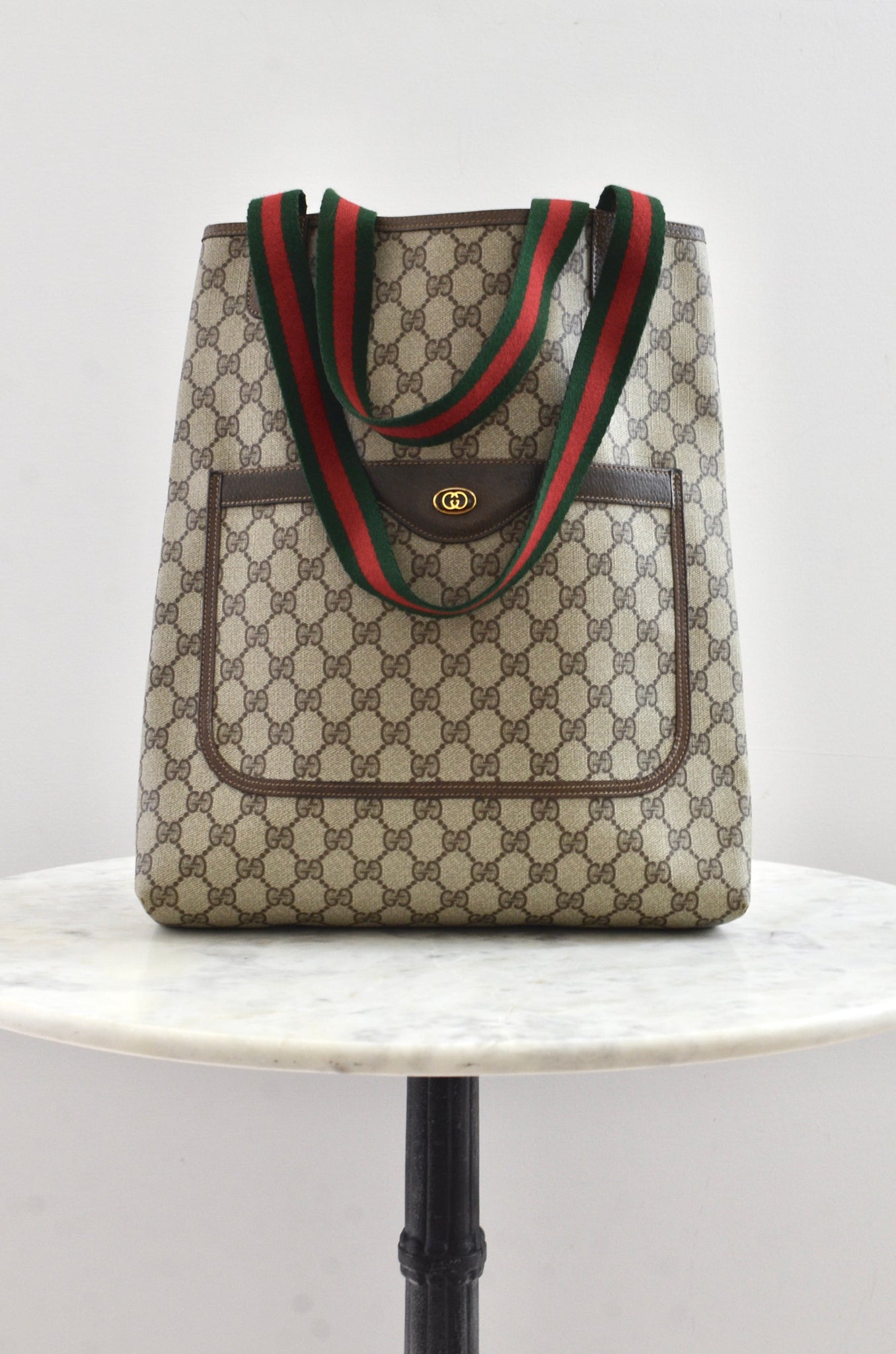 Vintage GUCCI GG Logo Brown Leather Coated Canvas Monogram 