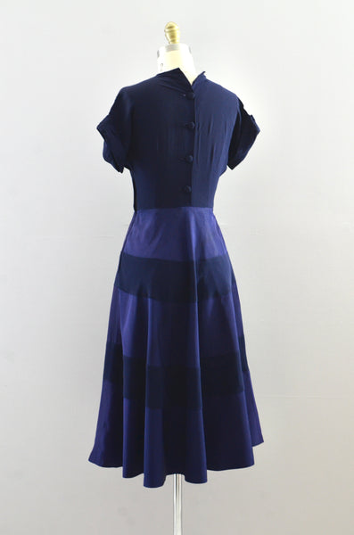 1940s Navy Blue Dress