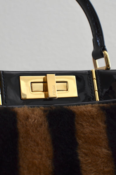 Fendi Peekaboo Shearling Pequin Tobacco Black