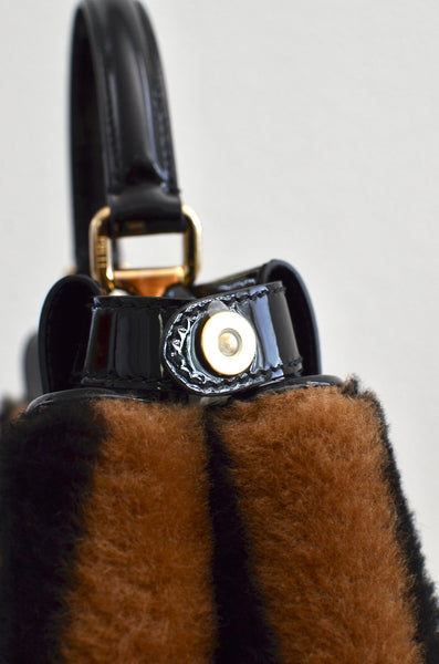 Fendi Peekaboo Shearling Pequin Tobacco Black