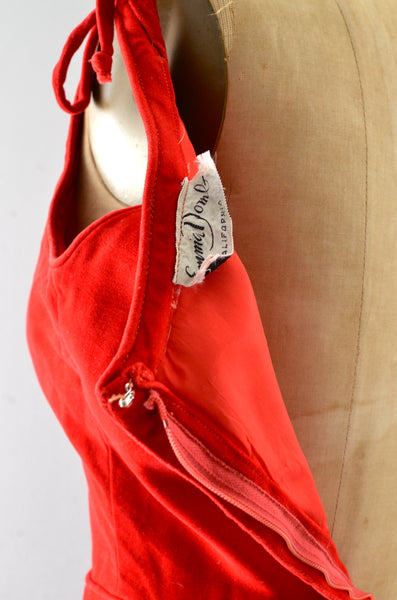 Vintage Emma Domb Red Velvet Dress | XXS