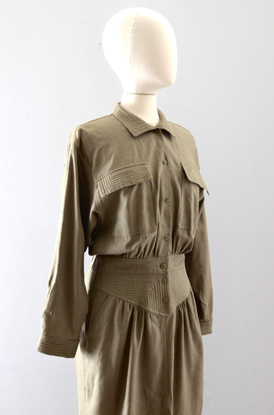 Vintage Raw Silk Utility Style Dress