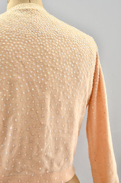 Vintage Sequined Peach Angora Sweater