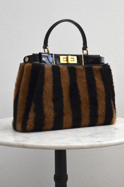 Fendi Peekaboo Shearling Pequin Tobacco Black