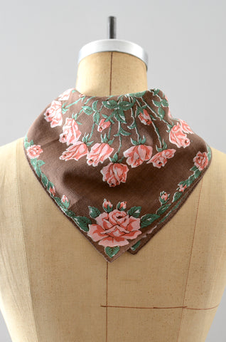 1950s Handkerchief Brown Rose