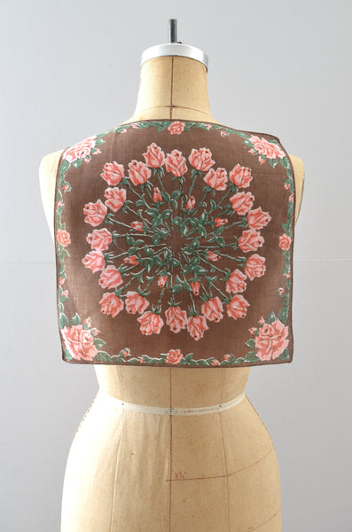 1950s Handkerchief Brown Rose