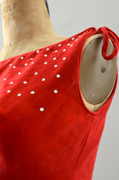 Vintage Emma Domb Red Velvet Dress | XXS