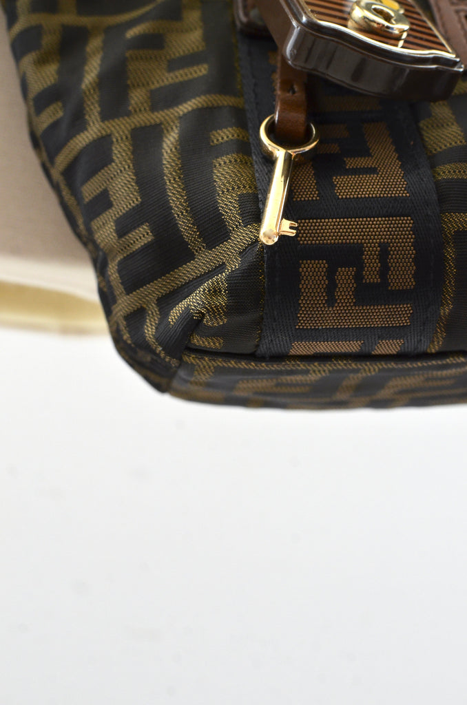 FENDI Handbag Zucca pattern vanity bag vintage canvas/leather/Gold