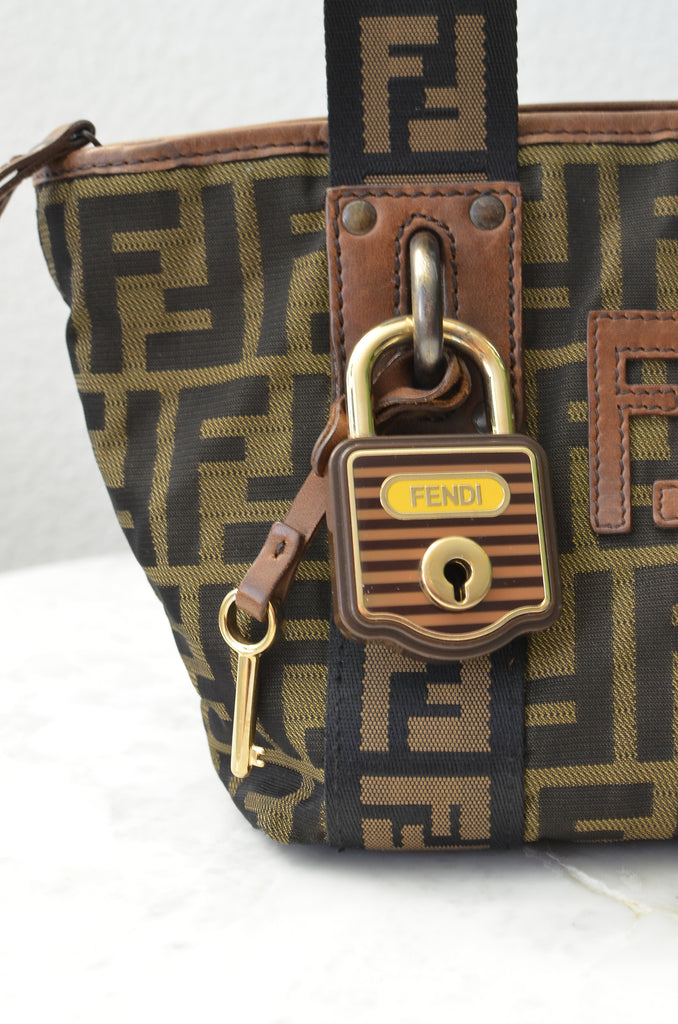 FENDI Vintage Mini Tote Bag Logo Monogram Zucca Handbag Purse