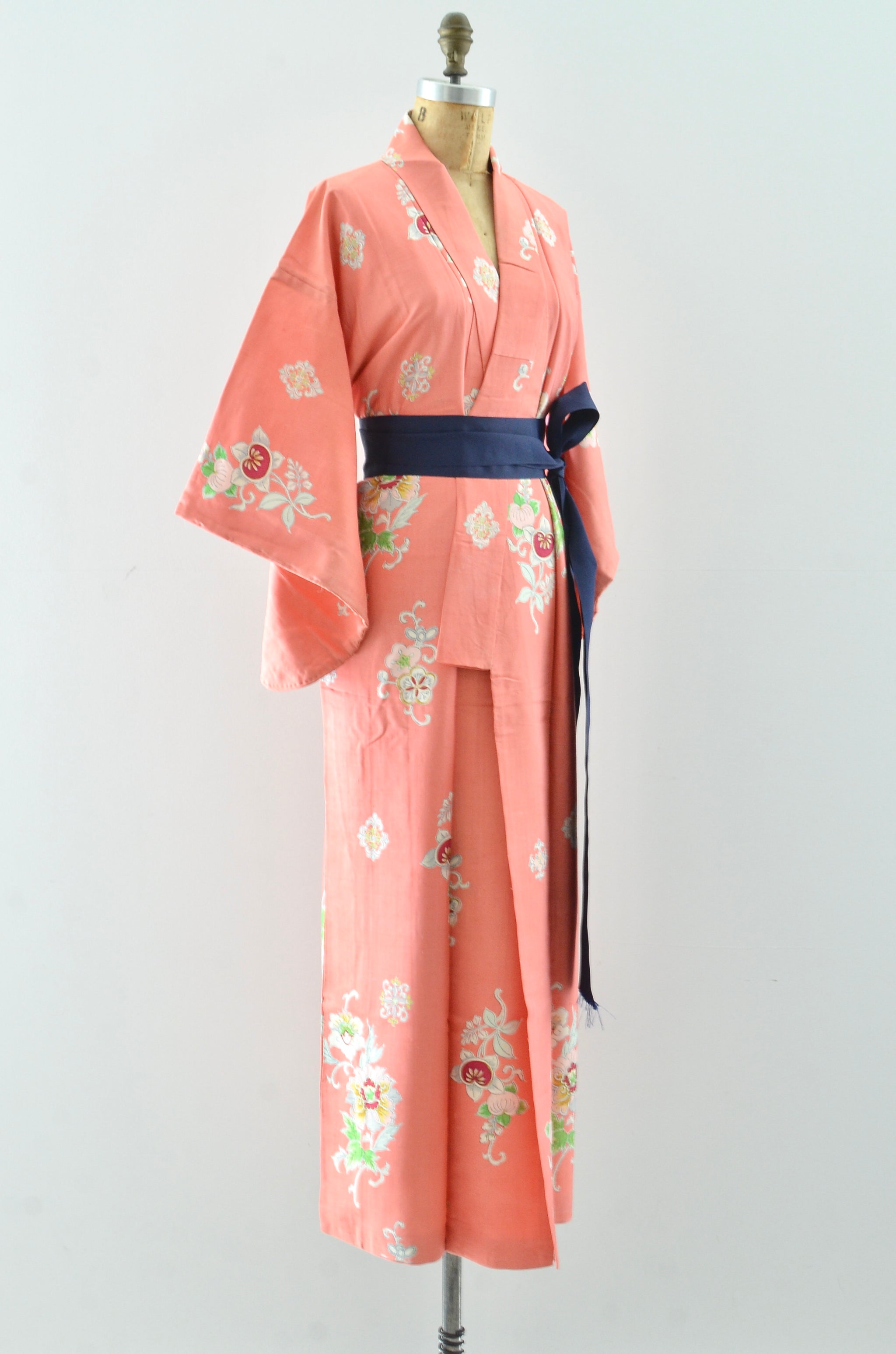 Japanese peach asanoha 2024 silk kimono