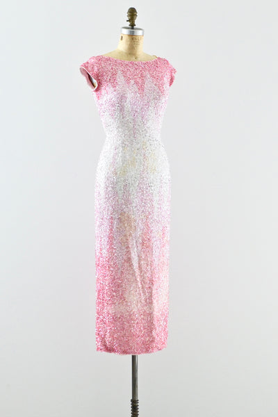 1950s Heavily Beaded Gradient Pink Dress - Pickled Vintage