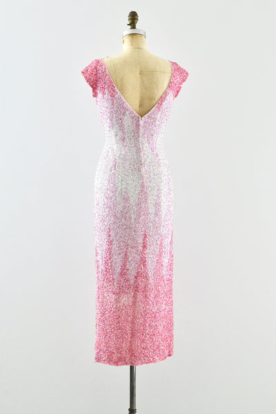 1950s Heavily Beaded Gradient Pink Dress - Pickled Vintage