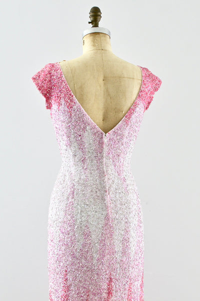 1950s Heavily Beaded Gradient Pink Dress - Pickled Vintage