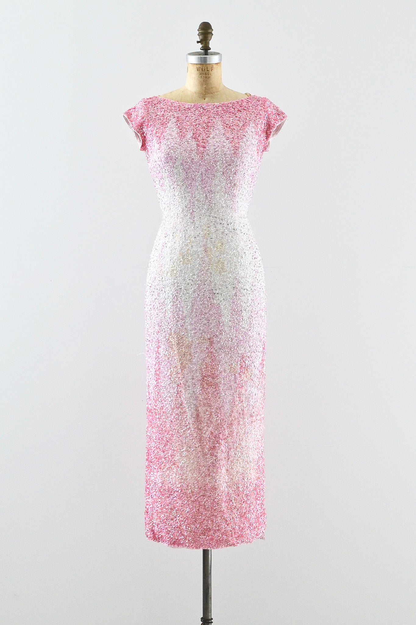 1950s Heavily Beaded Gradient Pink Dress - Pickled Vintage